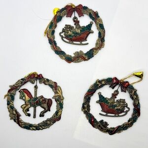 Vintage 90s Russ Heirloom‎ Collection Christmas Ornaments Sleigh Carousel Horse